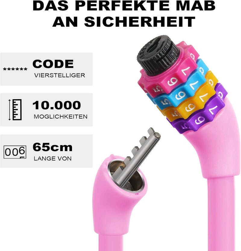 Ainiv Bike Lock, 25 inch Bike Lock Cable, Portable Anti Theft 4 Digits Codes Cable Locks, Resettable Combinations Coiling Bicycle Lock for Bike, Motorbike, Scooter, Skateboard, Gate, Fence (Pink) - Image 4